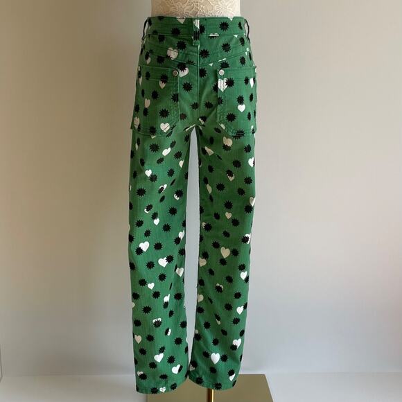 Maeve Anthropologie Jeans Green The Cigarette Heart Denim Pants Size 26 Festival - Picture 2 of 9